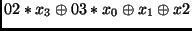 $\displaystyle 02 * x_3 \oplus 03 * x_0 \oplus x_1 \oplus x2$